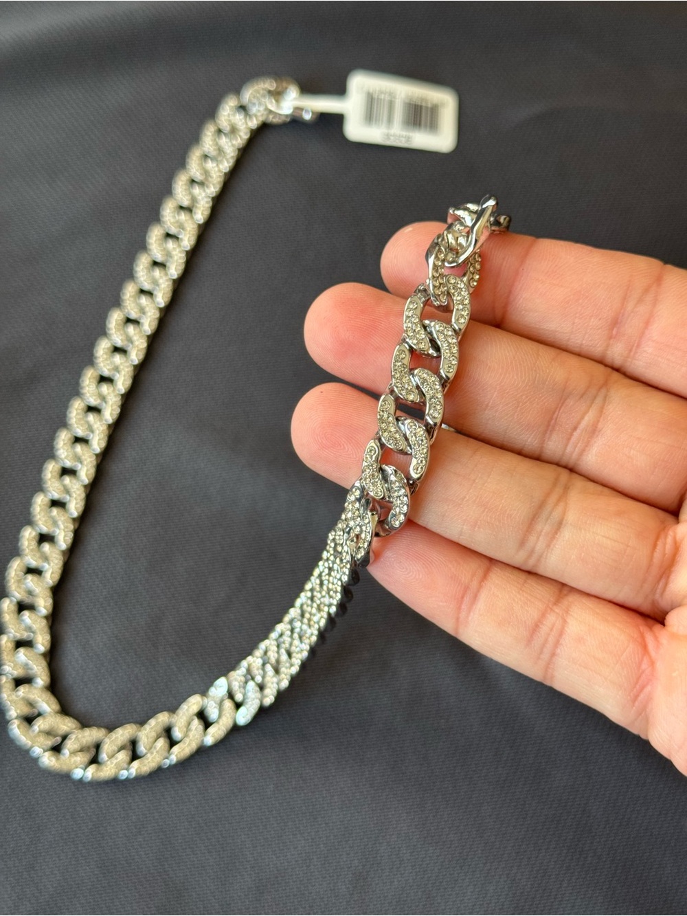 Invicta Silver Crystal Pavé Cuban Link Necklace